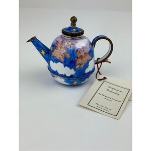 NOS Kelvin Chen Miniature Enamel Copper Decorative Teapot Flying Pig Pigs EN2563